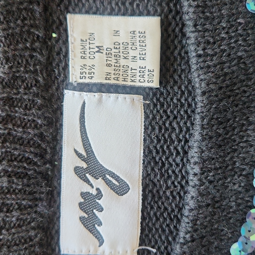 Vintage 90s Embroidered Floral Sweater Retro Black Knit Pullover M - Picture 5 of 14